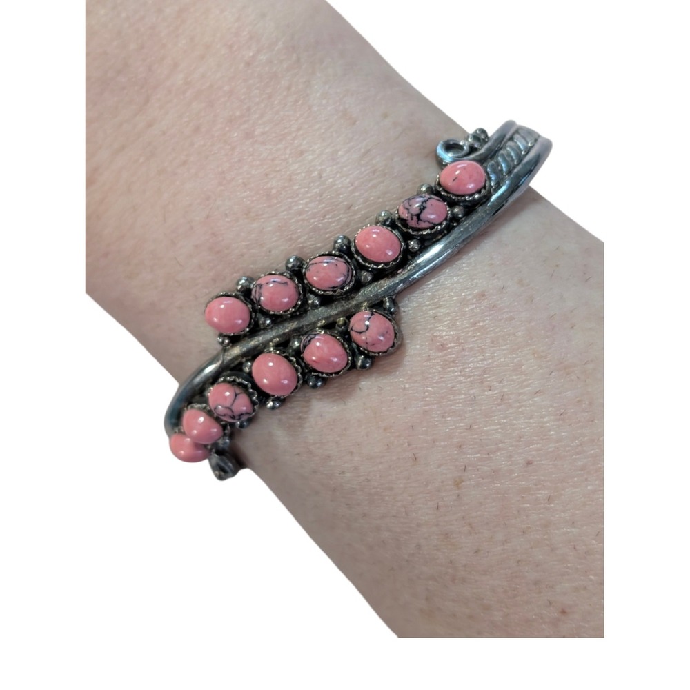 Vintage Pink Sterling Silver Bracelet 925 Native style
